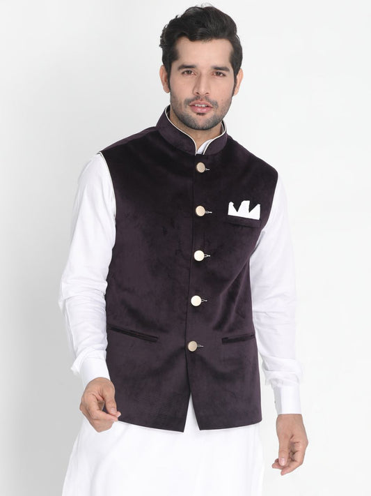 Men's Black Velvet Ethnic Jacket