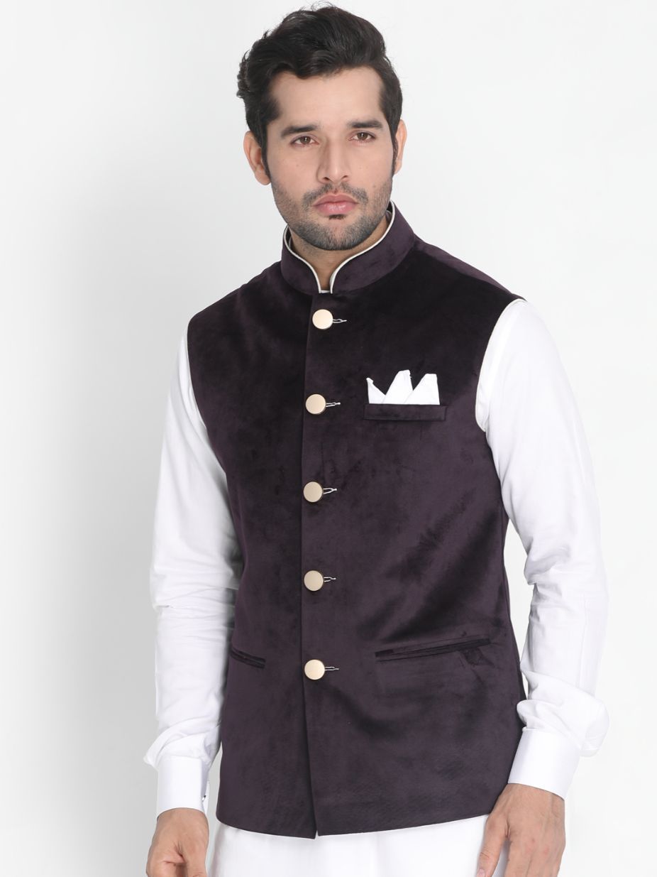 Men's Black Velvet Ethnic Jacket