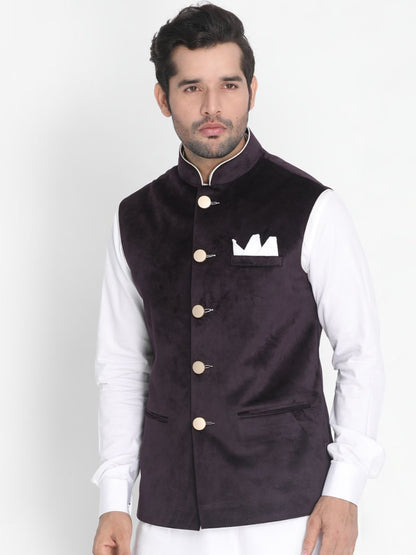 Men's Black Velvet Ethnic Jacket