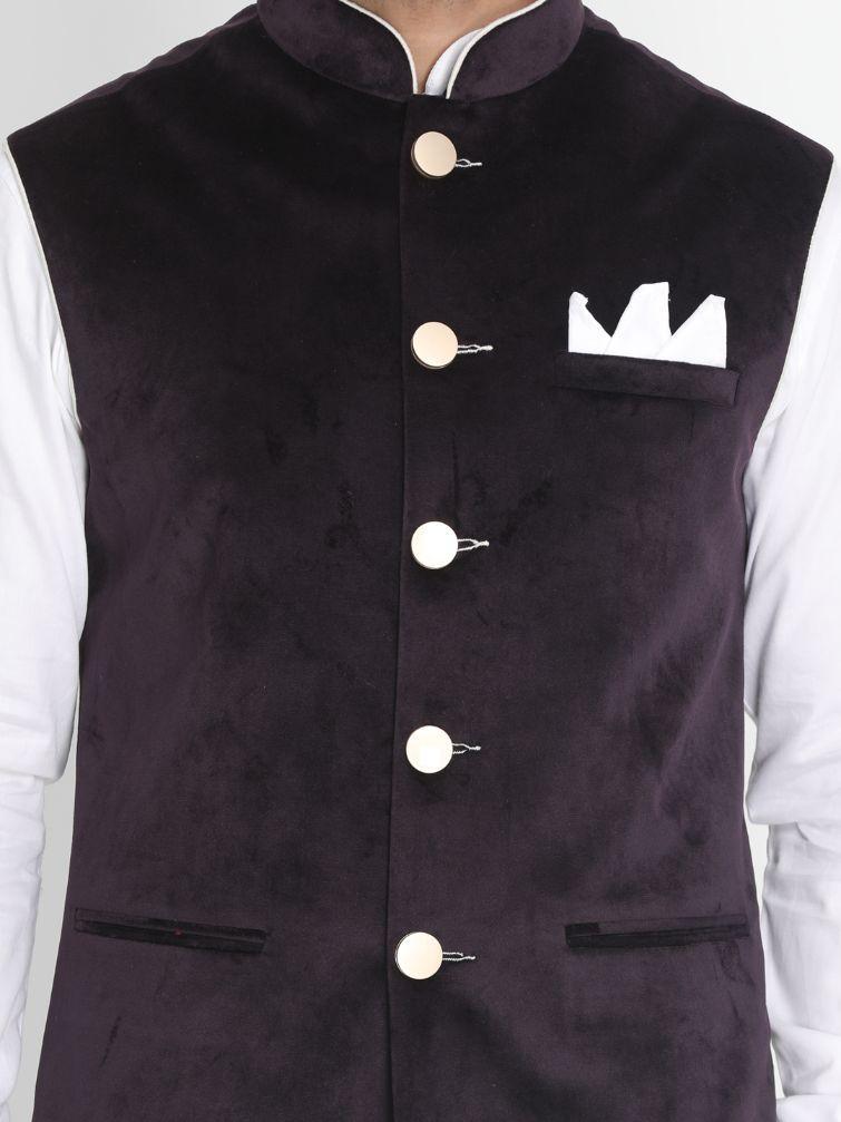 Men's White Cotton Blend Kurta, Ethnic Jacket and Pyjama Set