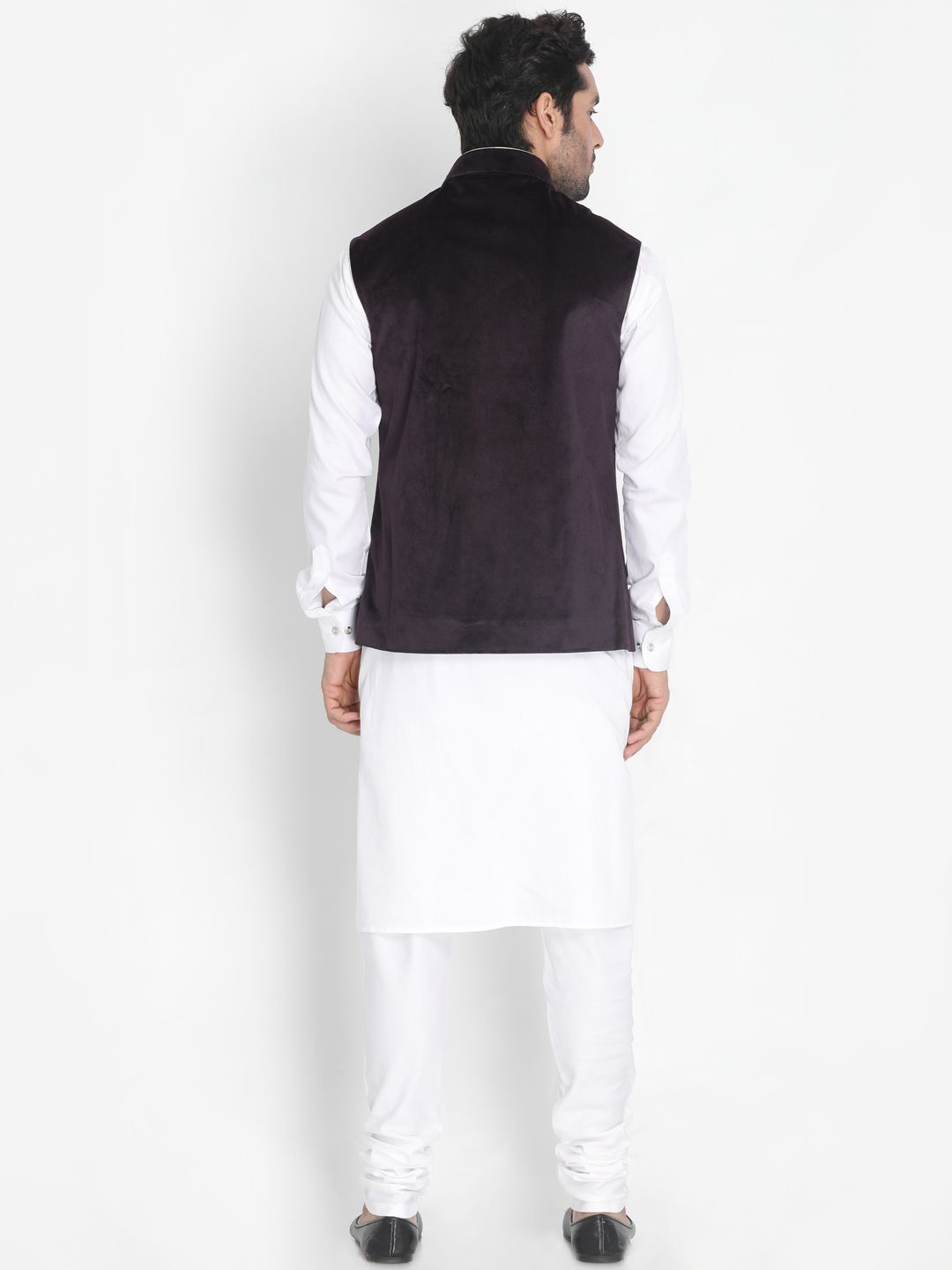 Men's White Cotton Blend Kurta, Ethnic Jacket and Pyjama Set