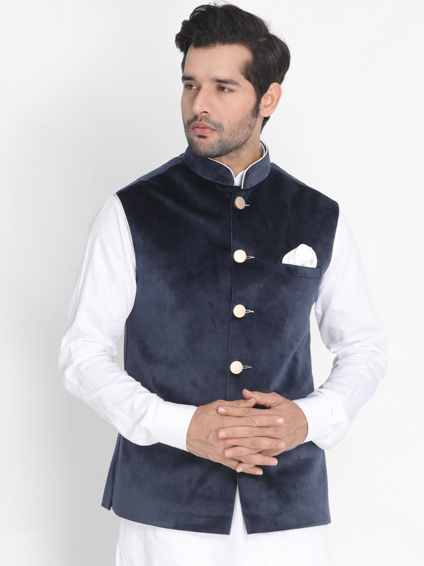 Men's Blue Velvet Ethnic Jacket