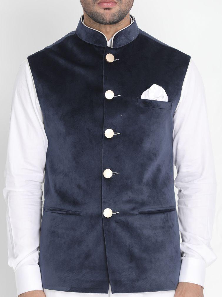 Men's Blue Velvet Ethnic Jacket