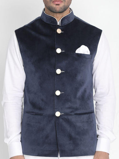 Men's Blue Velvet Ethnic Jacket