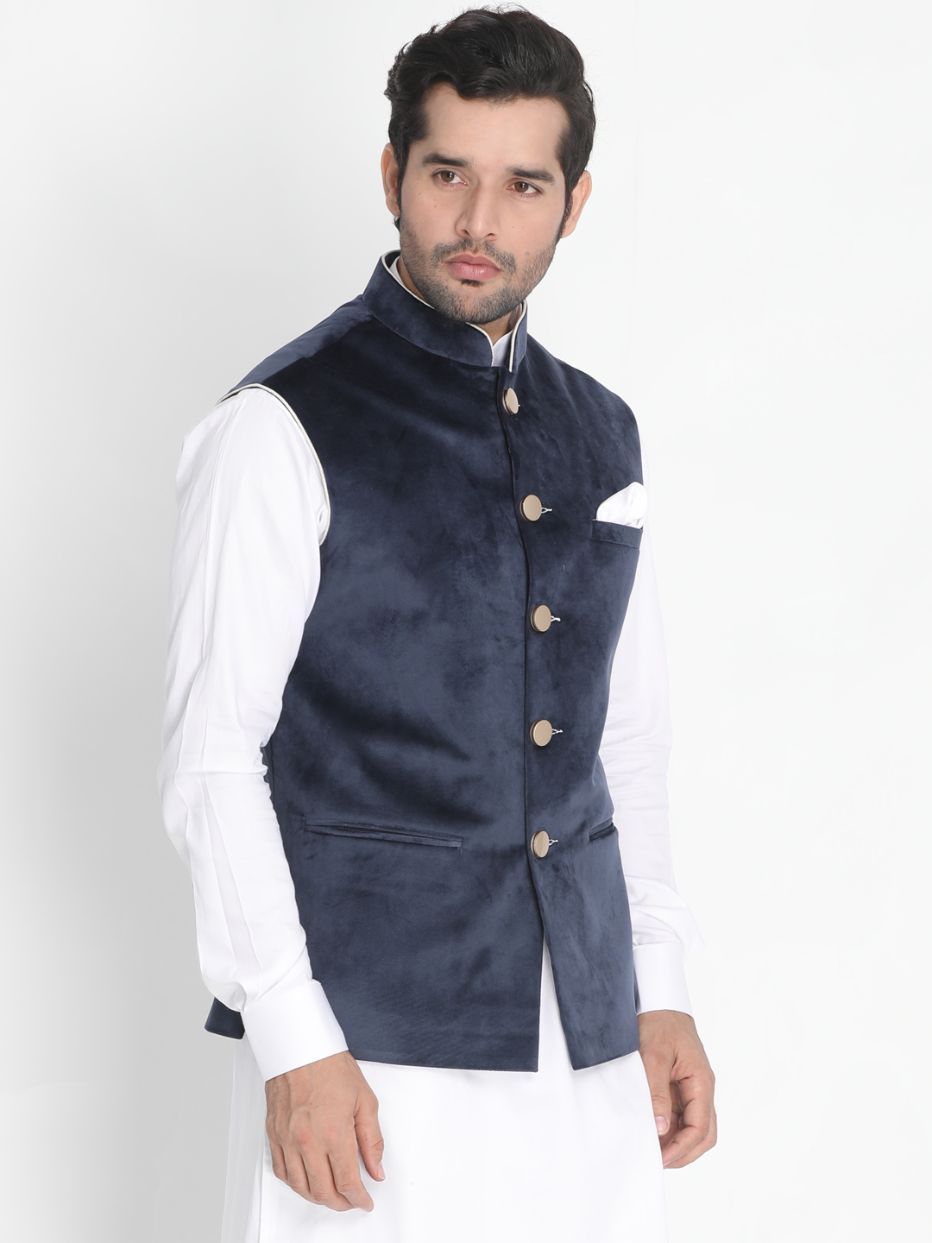 Men's Blue Velvet Ethnic Jacket