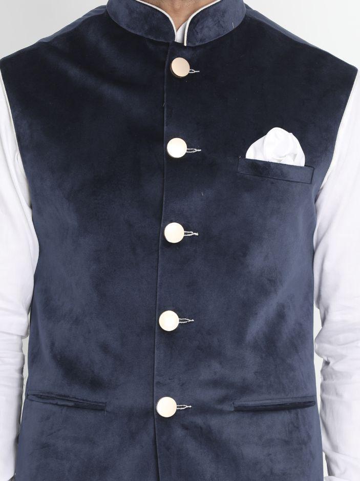 Men's White Cotton Blend Kurta, Ethnic Jacket and Pyjama Set