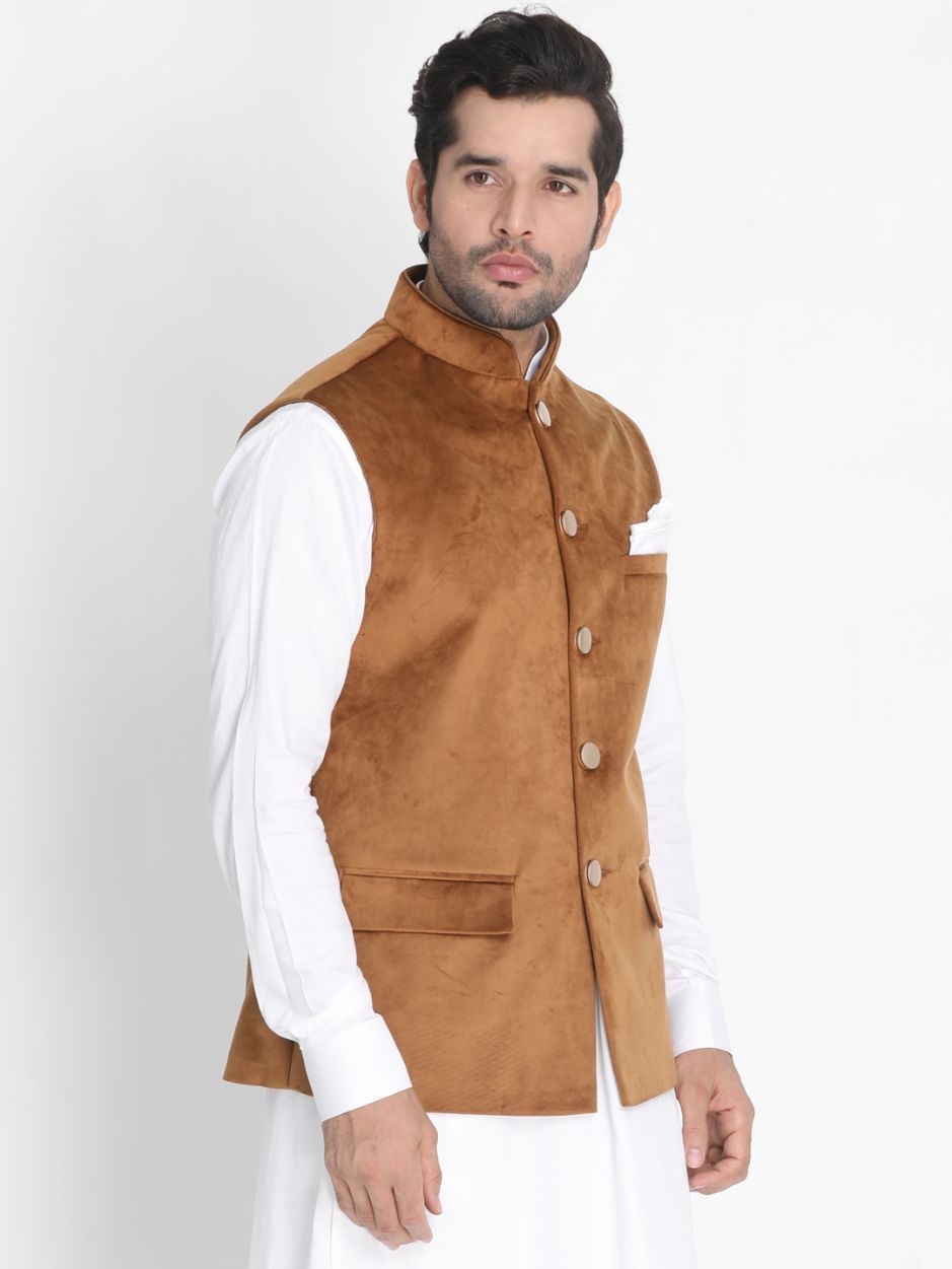 Men's Brown Velvet Ethnic Jacket