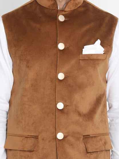 Men's White Cotton Blend Kurta, Ethnic Jacket and Pyjama Set