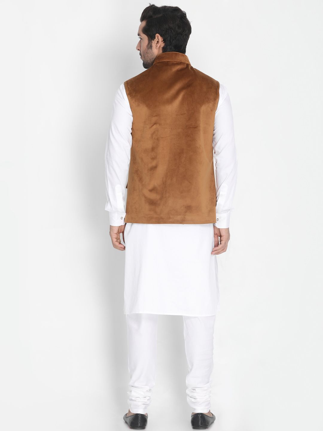 Men's White Cotton Blend Kurta, Ethnic Jacket and Pyjama Set