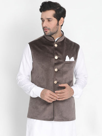 Men's Grey Velvet Ethnic Jacket