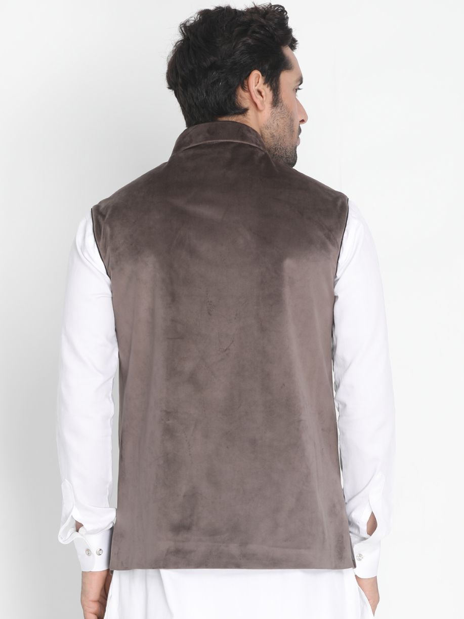 Men's Grey Velvet Ethnic Jacket