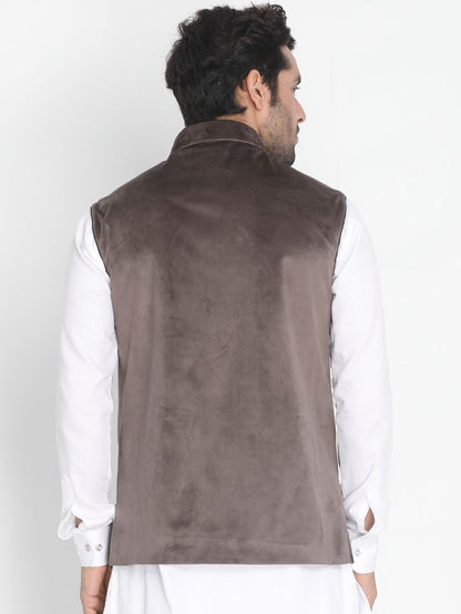 Men's Grey Velvet Ethnic Jacket
