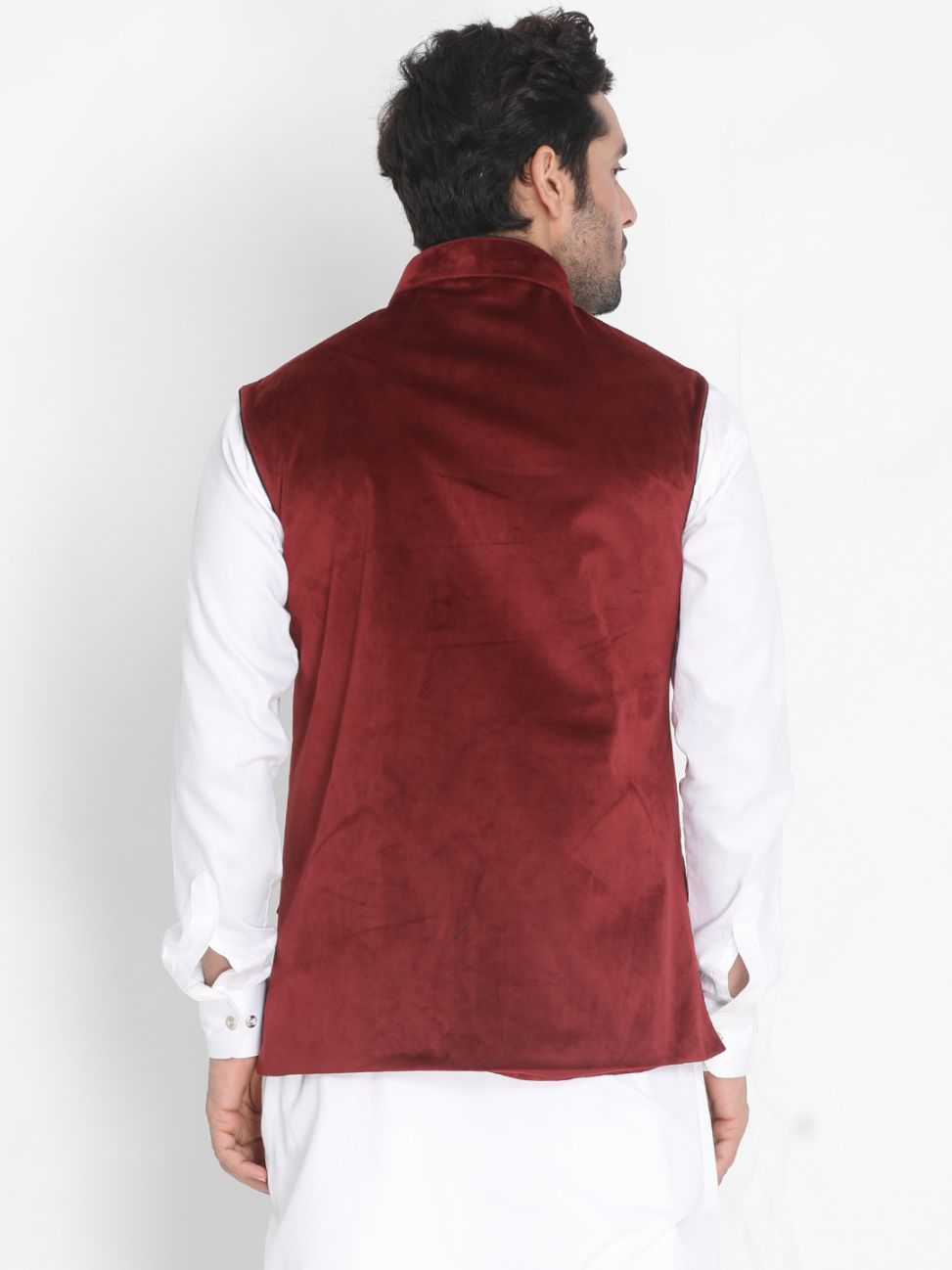 Men's Maroon Velvet Ethnic Jacket