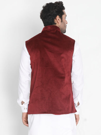 Men's Maroon Velvet Ethnic Jacket