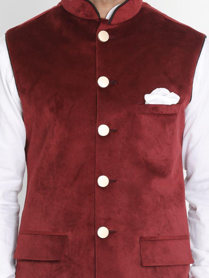 Men's White Cotton Blend Kurta, Ethnic Jacket and Pyjama Set