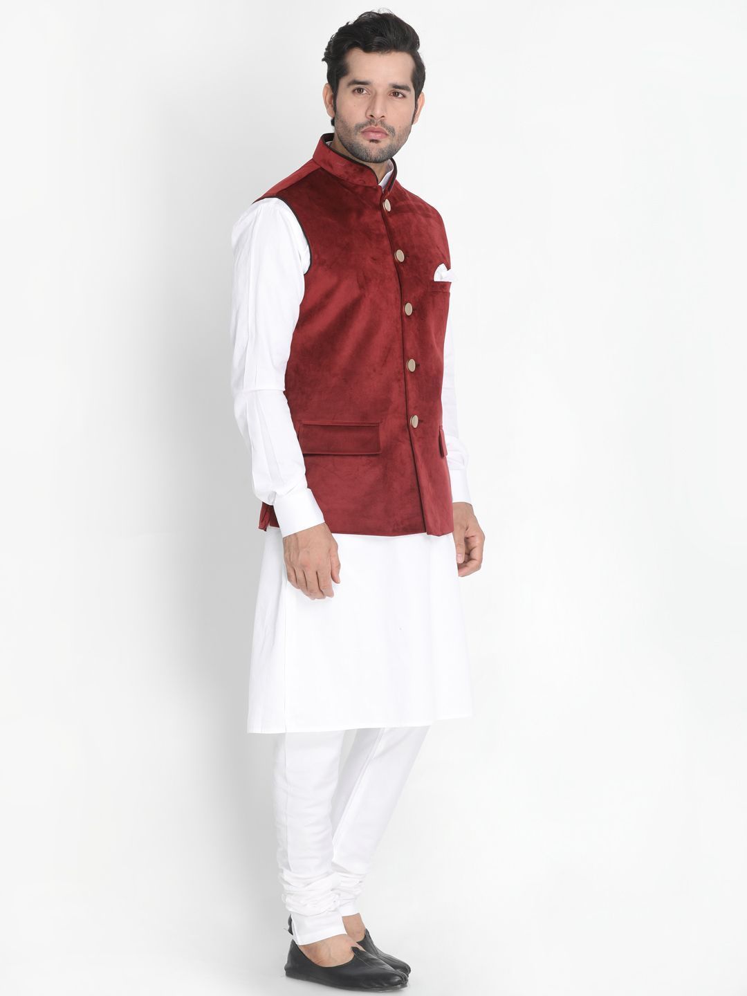 Men's White Cotton Blend Kurta, Ethnic Jacket and Pyjama Set