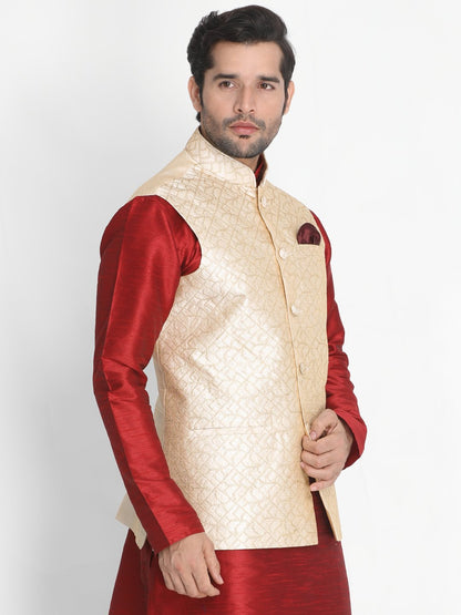 Men's Beige Silk Blend Ethnic Jacket