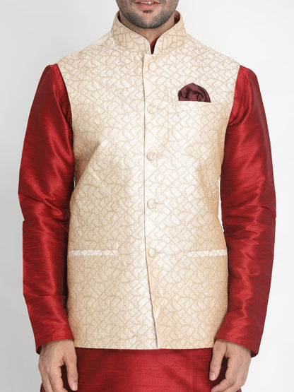 Men's Beige Silk Blend Ethnic Jacket