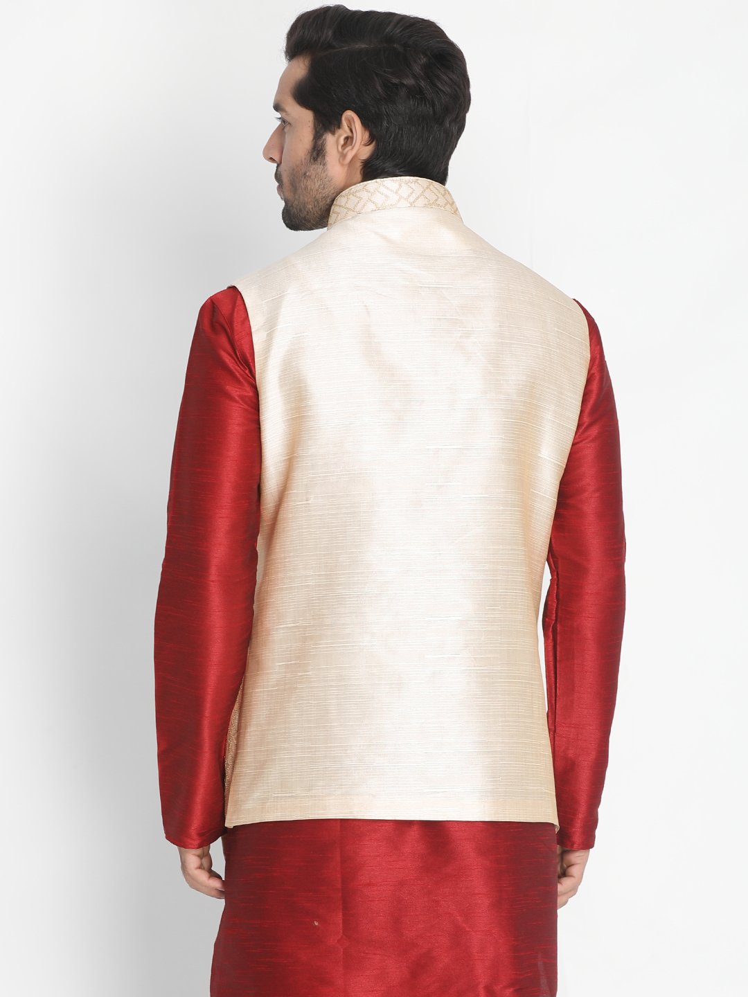 Men's Beige Silk Blend Ethnic Jacket