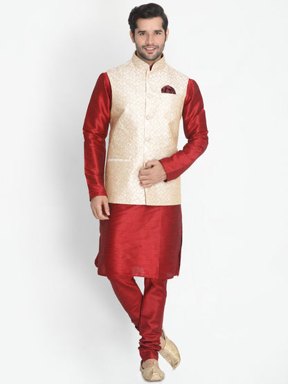 Men's Beige Silk Blend Ethnic Jacket