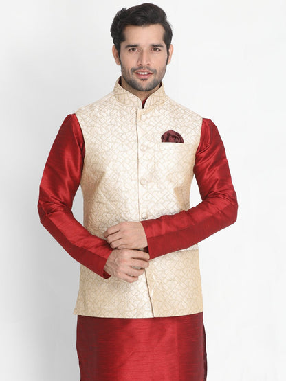 Men's Beige Silk Blend Ethnic Jacket