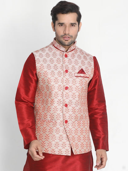 Men's Pink Cotton Silk Blend Ethnic Jacket