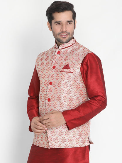 Men's Pink Cotton Silk Blend Ethnic Jacket