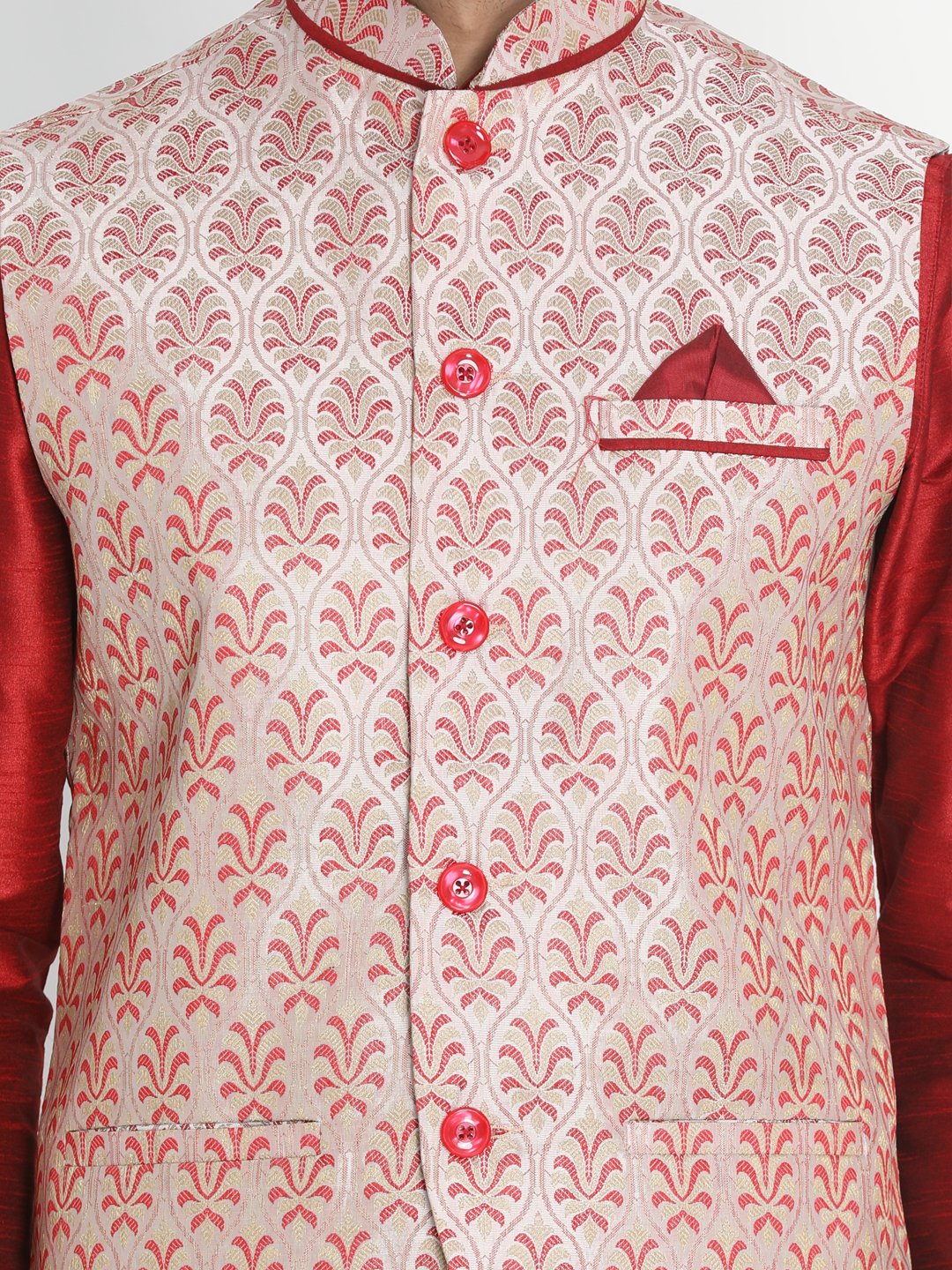 Men's Pink Cotton Silk Blend Ethnic Jacket