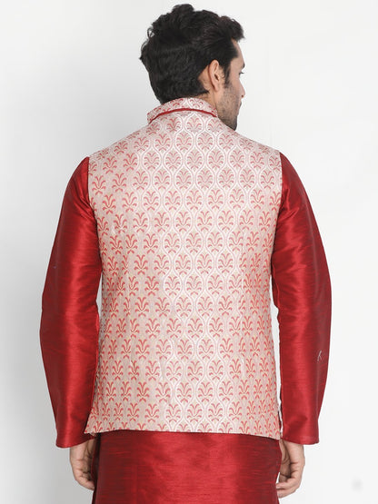 Men's Pink Cotton Silk Blend Ethnic Jacket