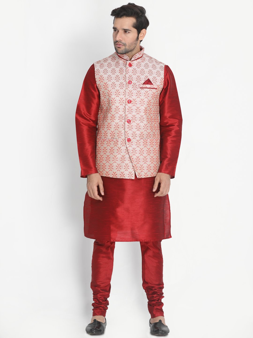 Men's Pink Cotton Silk Blend Ethnic Jacket