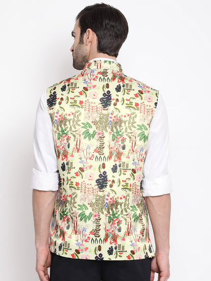 Men's Green Digital Printed Royal Nehru Jacket