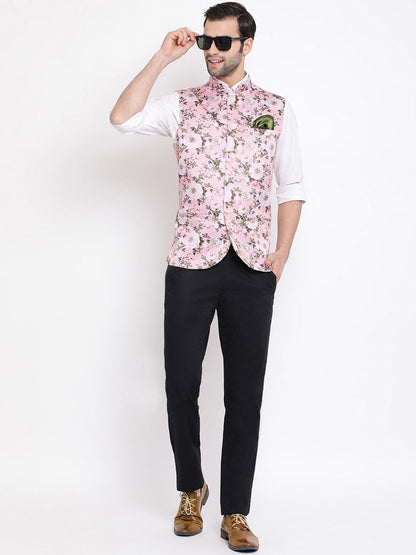 Men's Pink Digital Floral Printed Royal Nehru Jacket