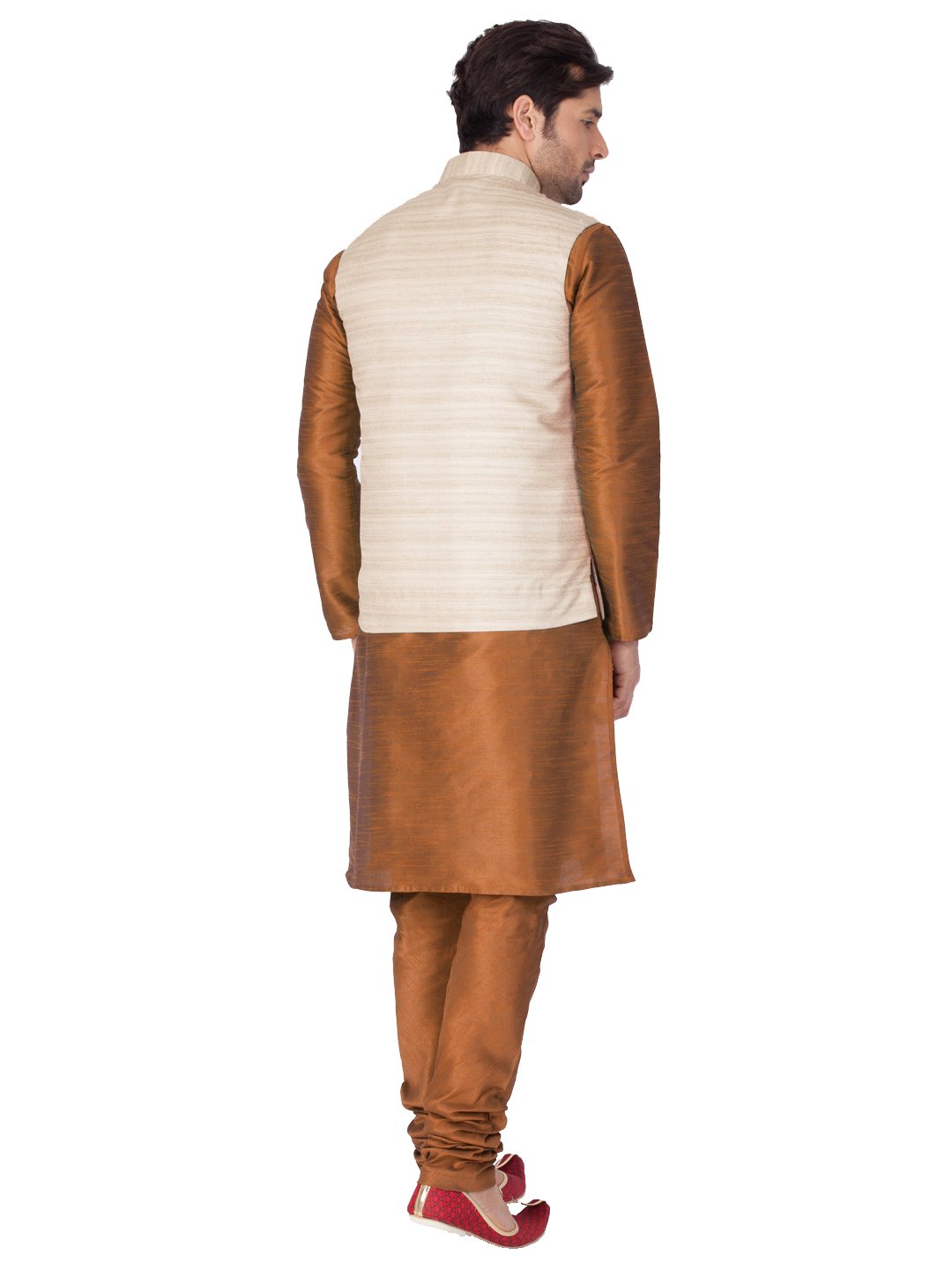 Men's Brown Cotton Silk Blend Kurta, Ethnic Jacket and Pyjama Set