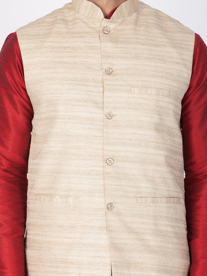Men's Beige Cotton Silk Blend Ethnic Jacket
