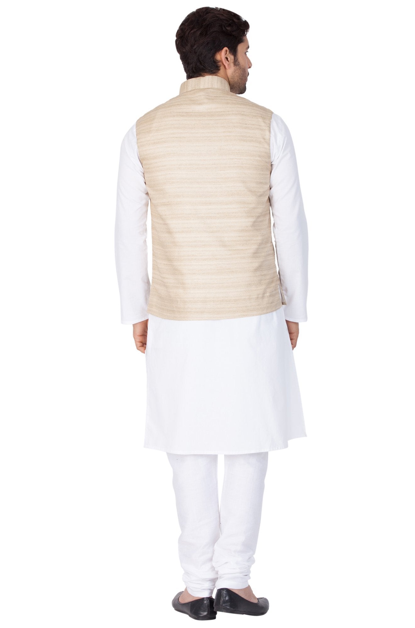 Men's White Cotton Blend Kurta, Ethnic Jacket and Pyjama Set