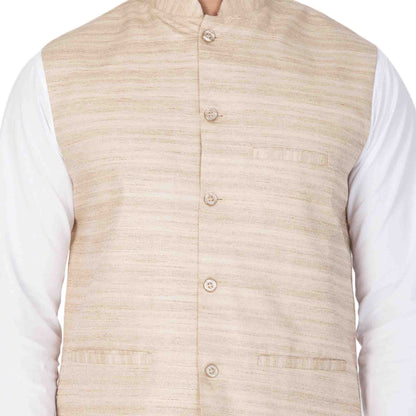 Men's White Cotton Blend Kurta, Ethnic Jacket and Pyjama Set