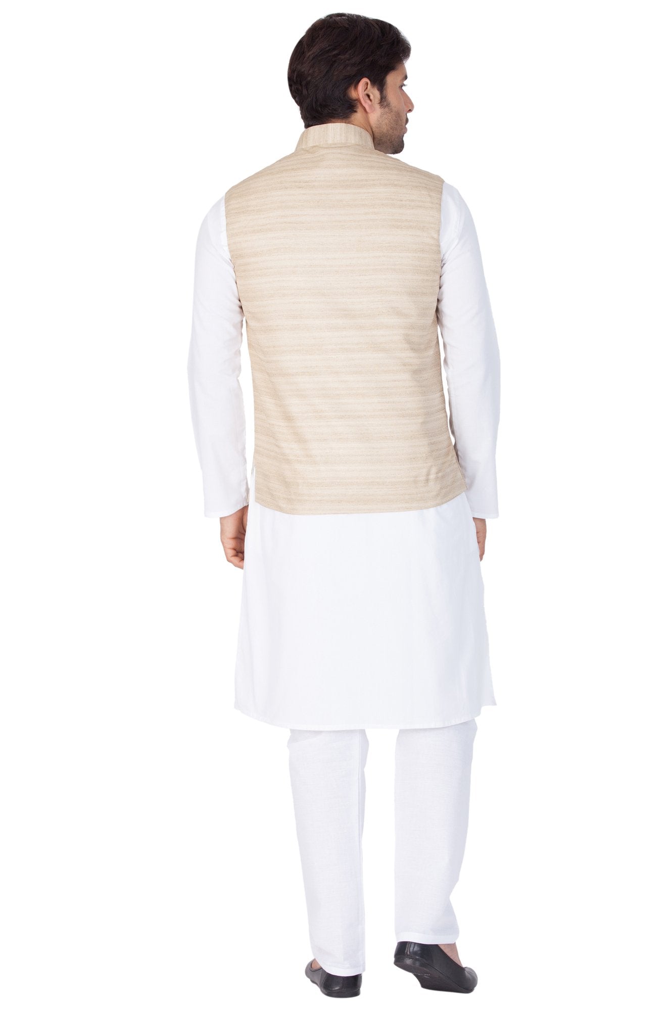 Men's White Cotton Blend Kurta, Ethnic Jacket and Pyjama Set