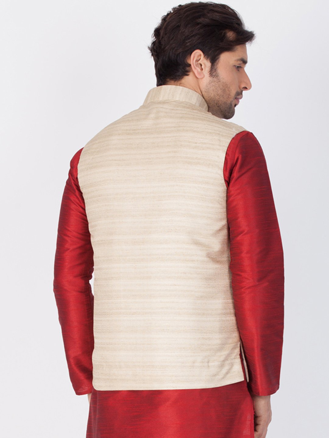 Men's Beige Cotton Silk Blend Ethnic Jacket