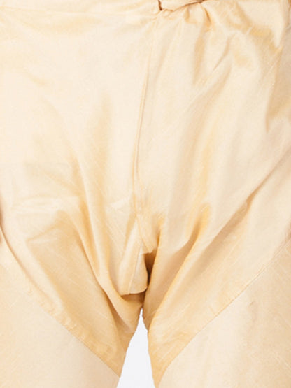 Men's Gold Cotton Silk Blend Kurta, Ethnic Jacket and Pyjama Set