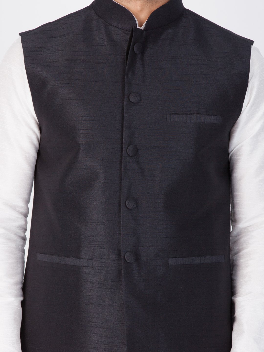 Men's Black Cotton Silk Blend Ethnic Jacket