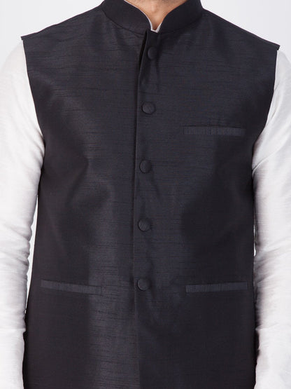 Men's Black Cotton Silk Blend Ethnic Jacket