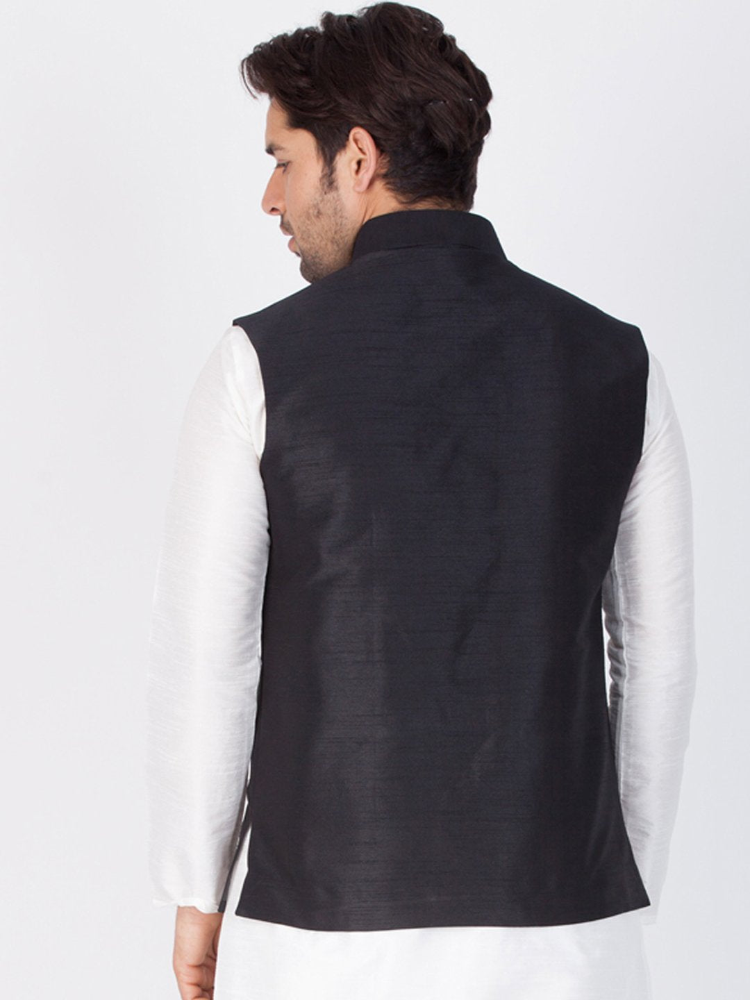 Men's Black Cotton Silk Blend Ethnic Jacket