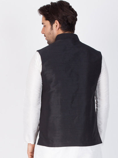 Men's Black Cotton Silk Blend Ethnic Jacket