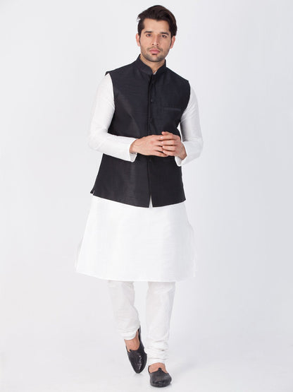 Men's Black Cotton Silk Blend Ethnic Jacket