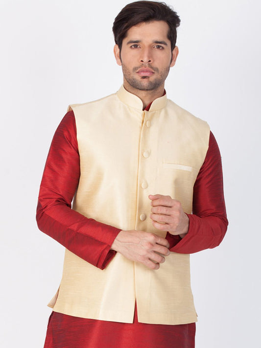 Men's Gold Cotton Silk Blend Ethnic Jacket