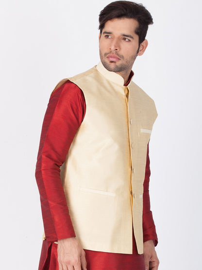 Men's Gold Cotton Silk Blend Ethnic Jacket