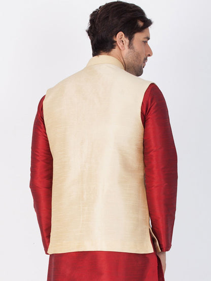 Men's Gold Cotton Silk Blend Ethnic Jacket
