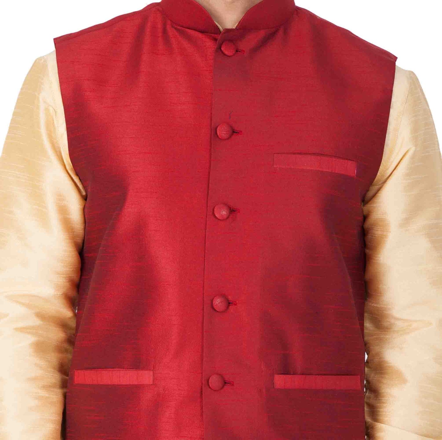 Men's Gold Cotton Silk Blend Kurta, Ethnic Jacket and Pyjama Set