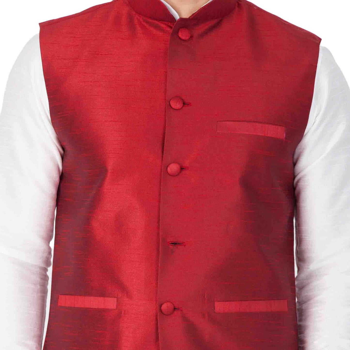 Men's White Cotton Silk Blend Kurta, Ethnic Jacket and Pyjama Set