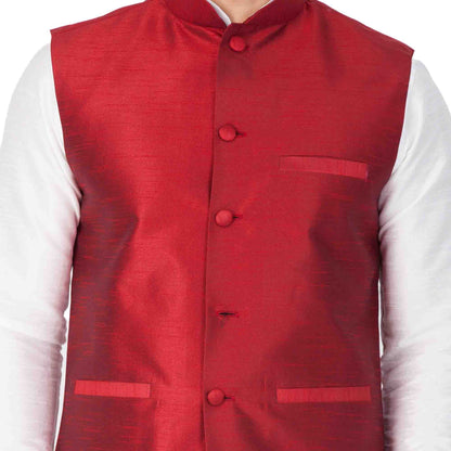 Men's White Cotton Silk Blend Kurta, Ethnic Jacket and Pyjama Set